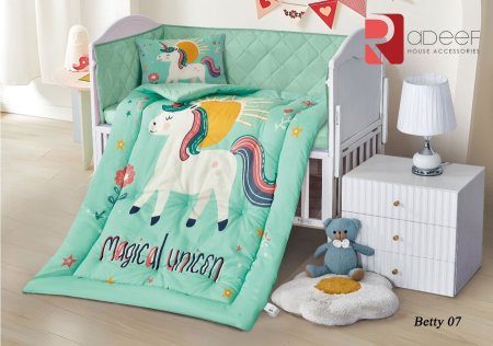 طقم تخت بيبي صيفي بيتي 7 يونيكورن اخضر صيفي
