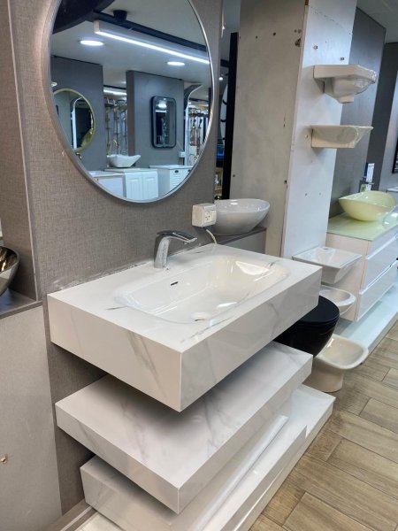 مغسلة بورسلان 80 سم ابيض موشح -st-204