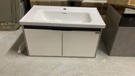 خزانة 60 سم ايليت مع حوض لون ابيض محززة رمادي