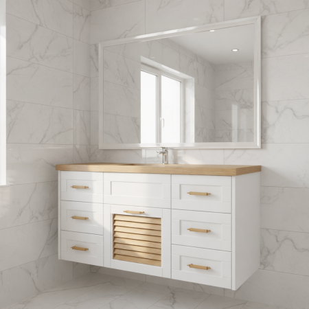 خزانة 120سم 6 جوارير + دفة تريس + بلاطة أبيض