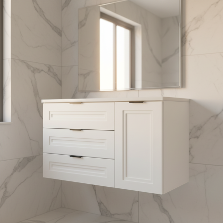 خزانة 100سم 3 جوارير + دفة ابيض + بلاطة