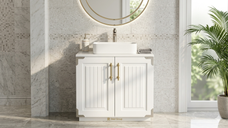 خزانة 60 سم دفتين برواز مخطط ابيض