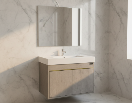 خزانة 50 سم دفات فنير  سيراميك سكني +مرأة مدور 40   سم ذهبي