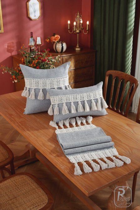 رنر طاولة دانتيل شراشيب 2025 3 الوان مع وجه قرن